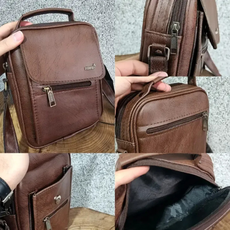 کیف دوشی چرمی اسپرت بزرگ چرم صنعتی مشکی خردلی قهوهای تیره