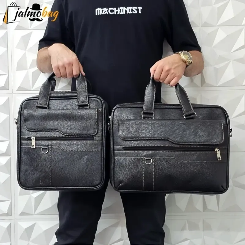 کیف اداری لپتاپی چرمی حلقه دار دو خانه دستی و دوشی