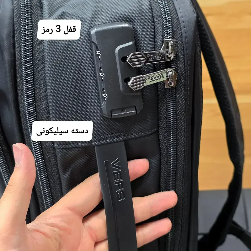 کوله پشتی لپتاپی قفل دار روزمره اداری دانشجویی دبیرستانی پارچه اسکین و دیبا وارداتی پورت USB و تایپ C