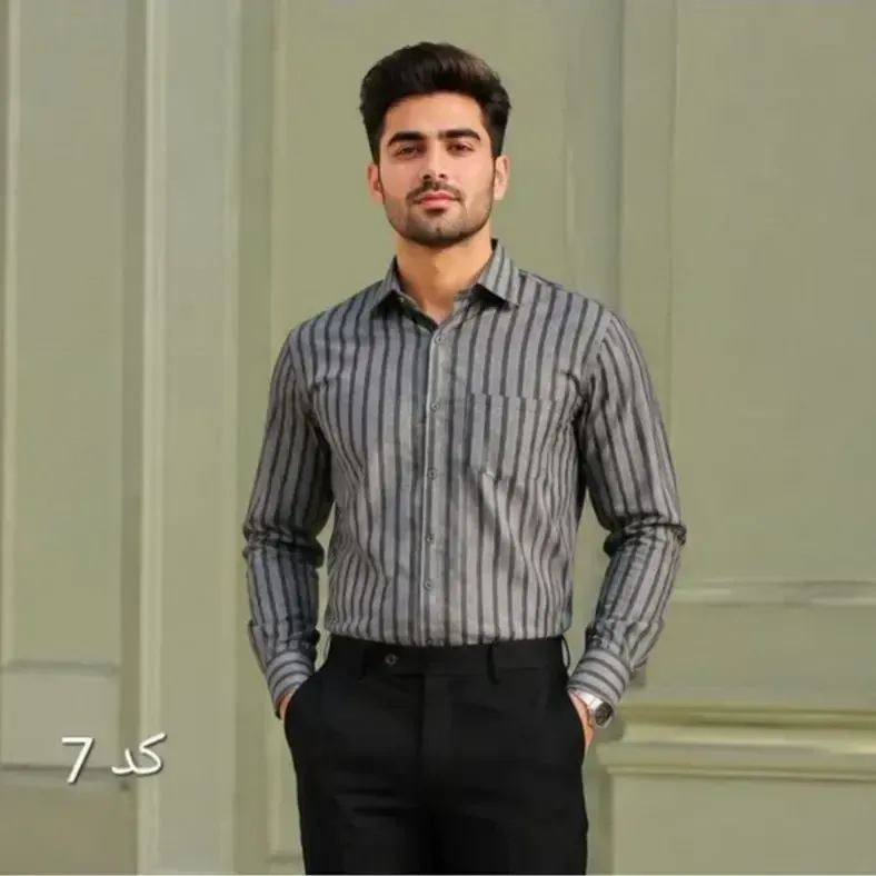 پیراهن مردانه راه راه آستین بلند اندامی پارچه بنگال سایز L تا 2XL