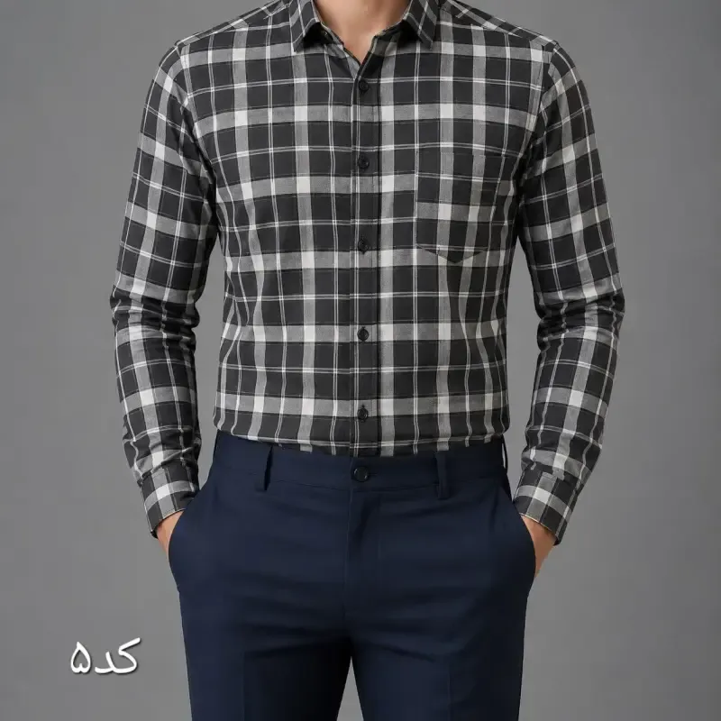 پیراهن مردانه نخی آستین بلند چهارخانه تک جیب