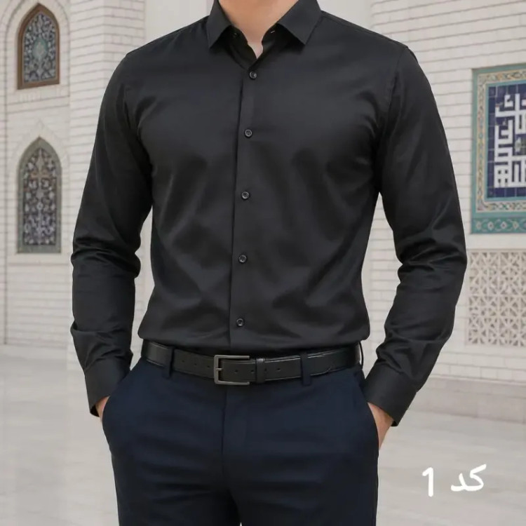 پیراهن آستین بلند مردانه اندامی پارچه مازراتی رنگ ثابت