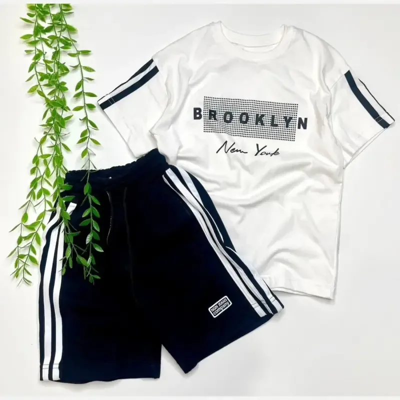 ست تیشرت و شلوارک اسپرت دخترانه و پسرانه طرح brooklyn