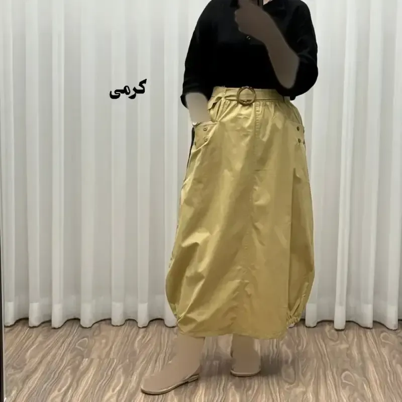 دامن کتان زنانه فری سایز شیک و راحت کد 1301 مناسب تا سایز 48 چهارفصل