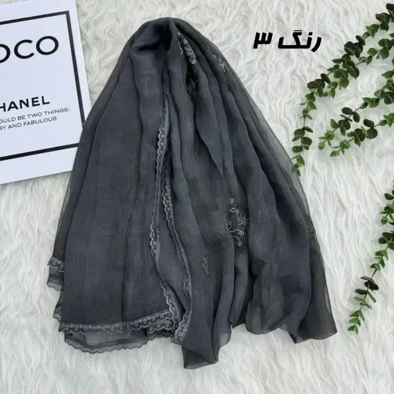 شال وارداتی مجلسی نگینی حریر دانتل