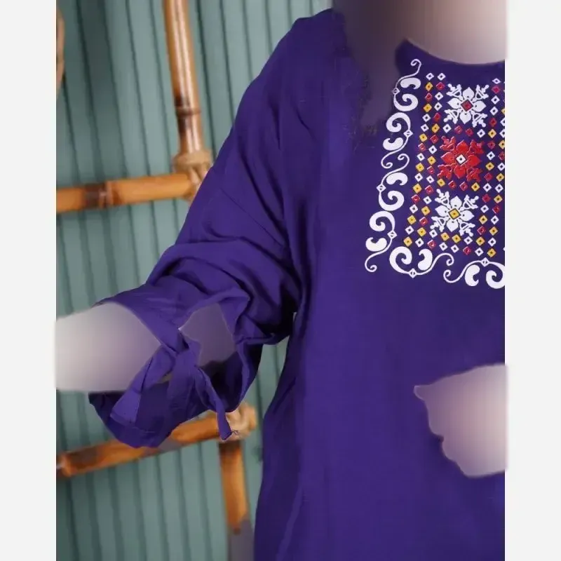 ست بلوز و شلوار نخی زنانه مدل سنتی فری سایز مناسب تا 48