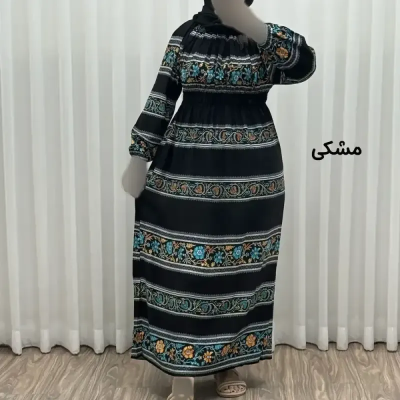 پیراهن ساحلی زنانه نخی مدل نواری فری سایز مناسب تا سایز 50