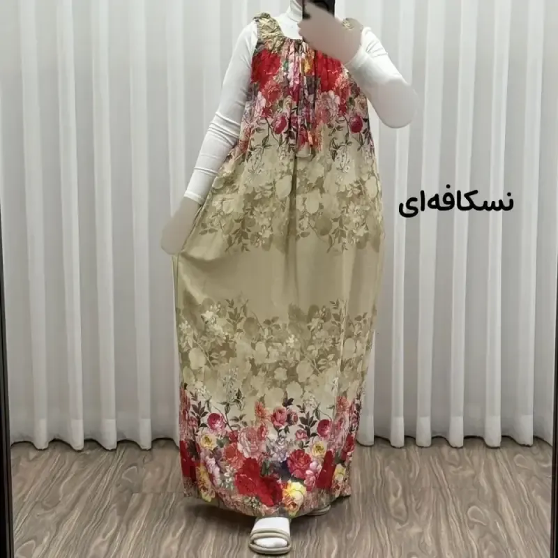 پیراهن ساحلی زنانه نخی آستین حلقهای فری سایز مناسب تا سایز 52