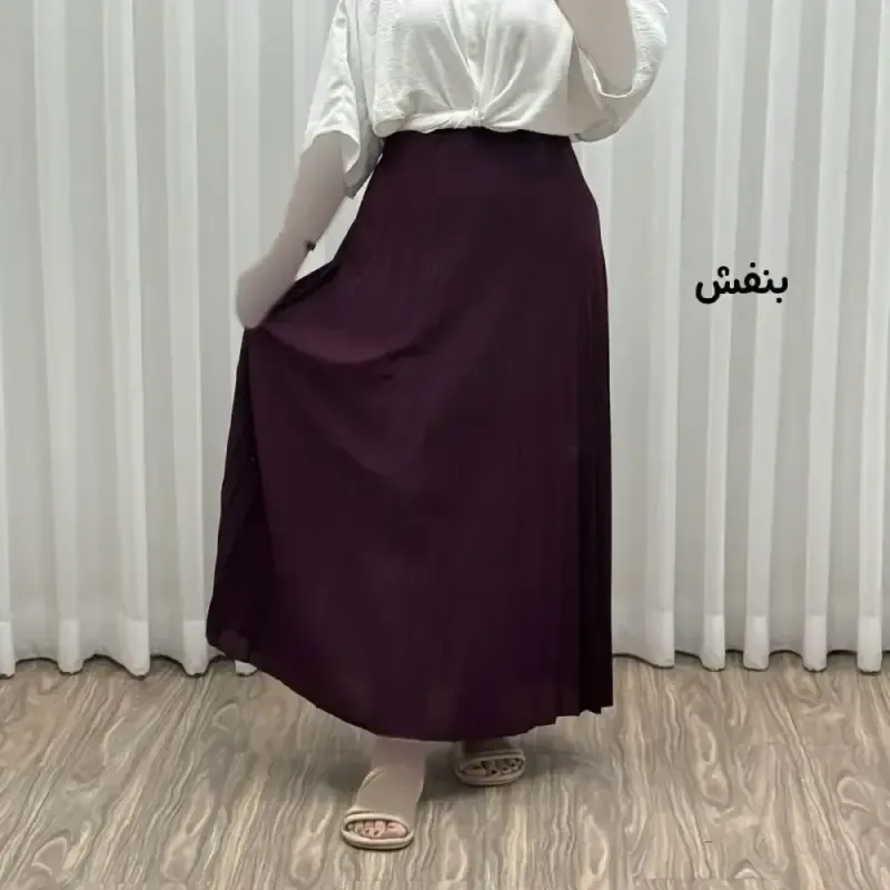 دامن پلیسه زنانه جودون گرم بالا فری سایز (36 تا 46) بدون آستر 6 رنگ