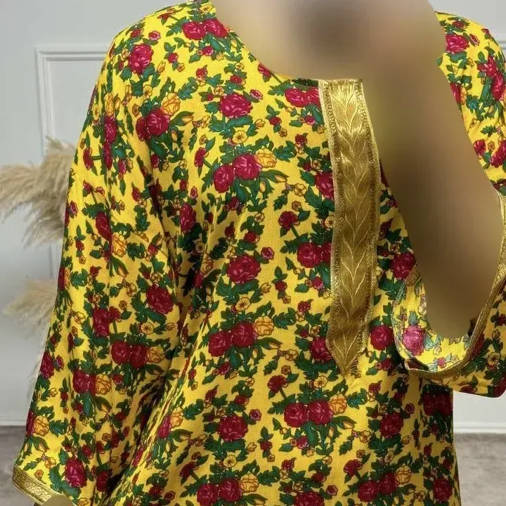 پیراهن ساحلی زنانه ترکمنستان طلاکوب گل ریز فری سایز تا 54 جنس نخی چهارفصل شیک