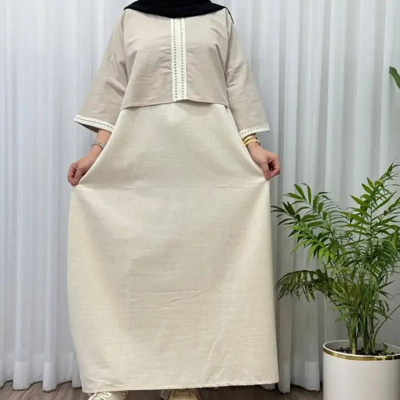 کراپ سارافون نوار گیپور لینن فری سایز مناسب تا سایز 48 تنخور شیک و راحت چهارفصل