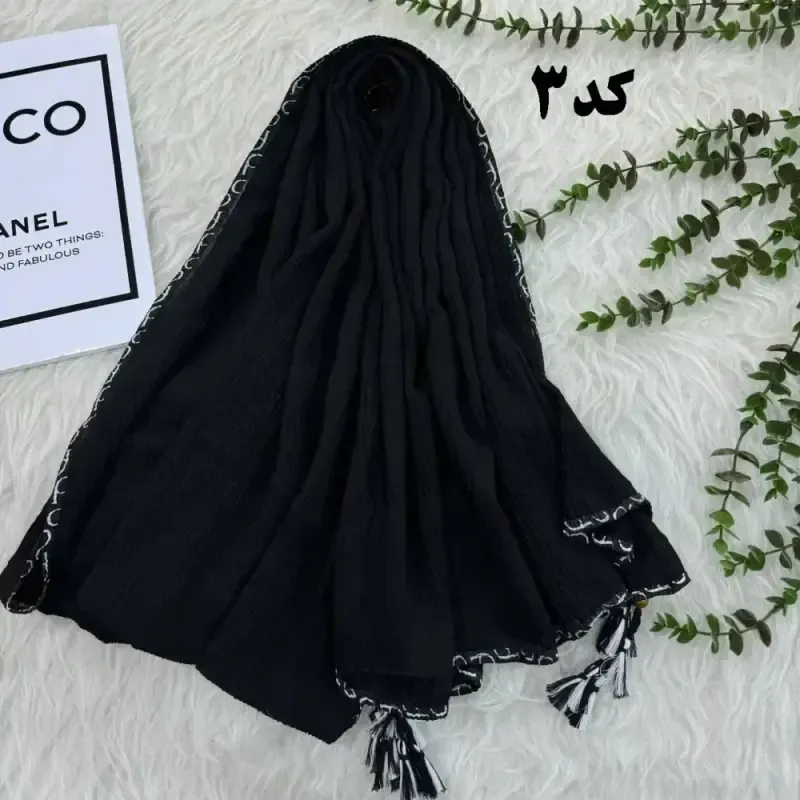 شال نخی بلک چری دور گان دوزی گد 949 قواره 220*80 سانت بدون آبرفت و چروک