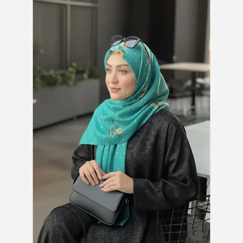 روسری نخ کاستوم قواره 140 طرح پونه تیره