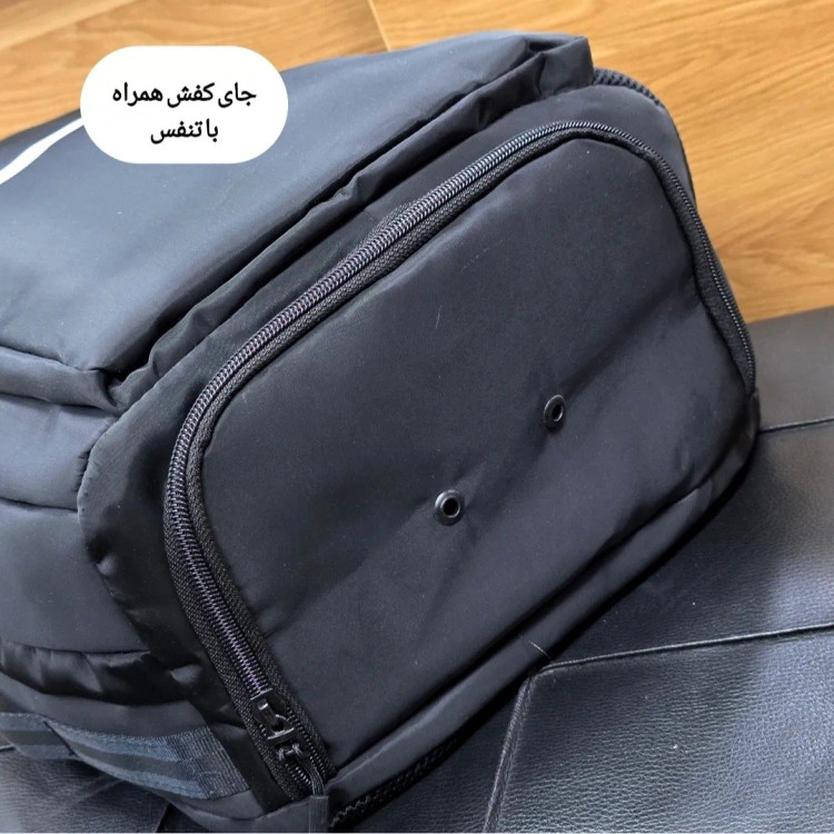 کوله پشتی ورزشی اسپرت پارچه ساتن خارجی 3 خونه جادار جای کتونی جیب قمقمه بند ضد تعریق زنانه مردانه